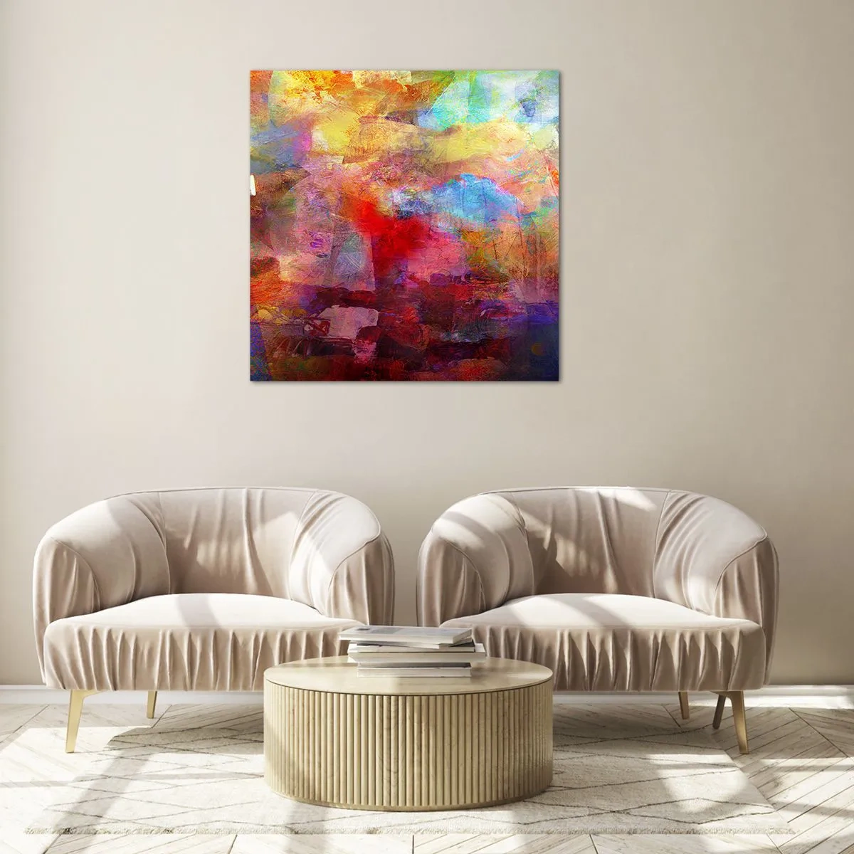 Schilderen op glas - Kijk in de regenboog - 70x70 cm