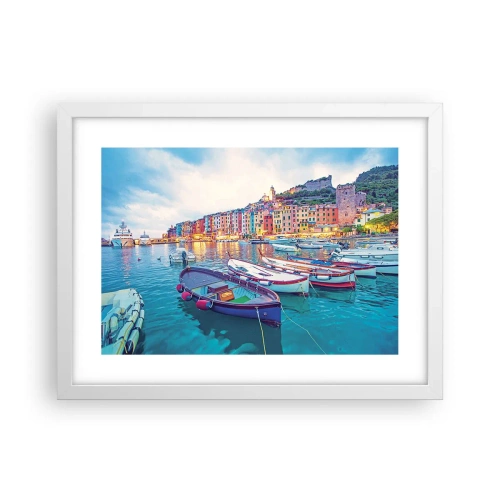 Poster in een witte lijst - Kleurrijke avond in de haven - 40x30 cm