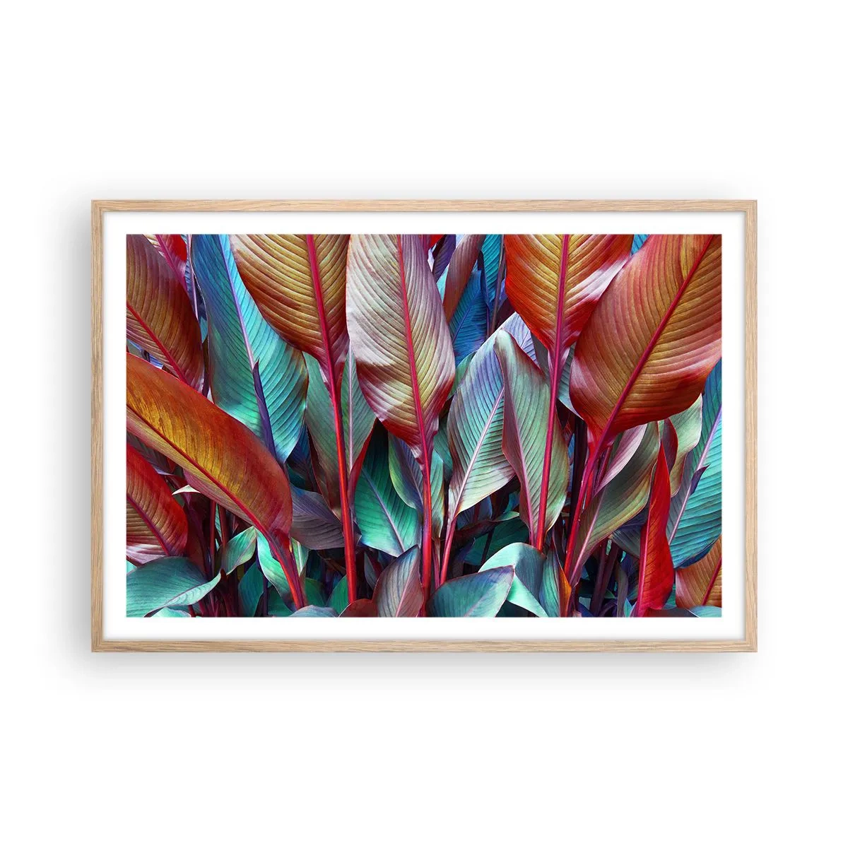 Een poster in een licht eiken lijst - Een kleurrijk struikgewas - 91x61 cm