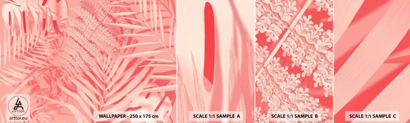 Fotobehang Staaltje Standard Eco - Roze concept - Abstractie, Palmblad, Grafisch - 100x30 cm