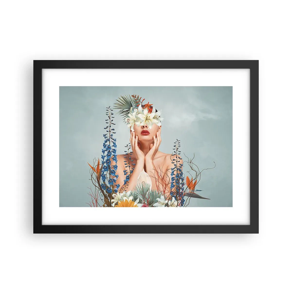 Poster in een zwarte lijst - Vrouw - bloem - 40x30 cm