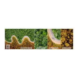 Fotobehang Staaltje Standard Eco - Grenzen en doorbraken - Landschap, Autoweg, Woud - 100x30 cm