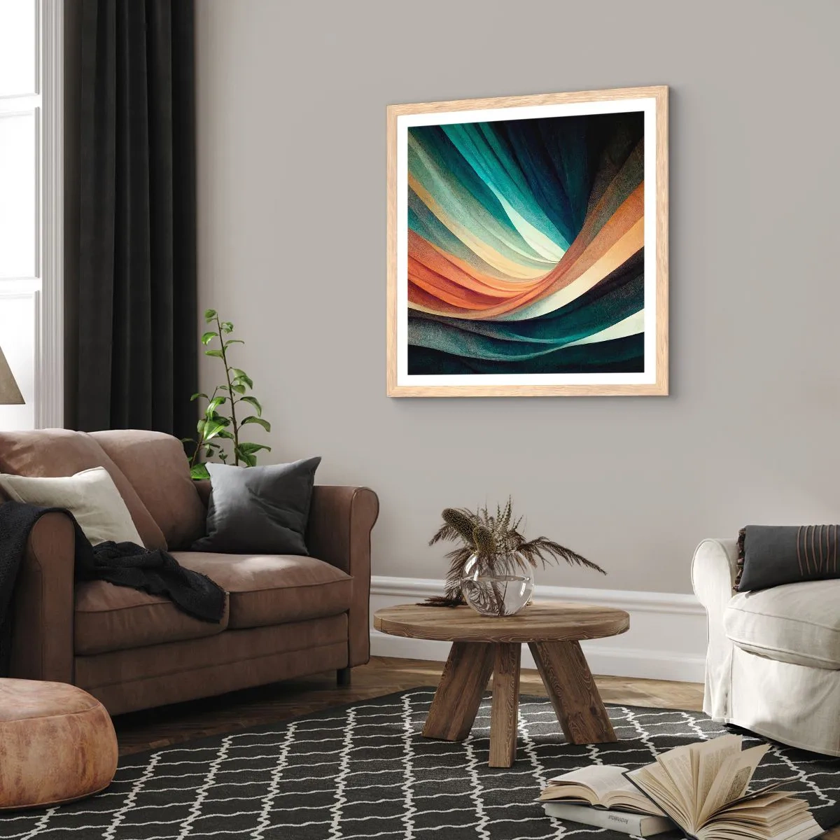 Een poster in een licht eiken lijst - Geweven uit kleuren - 40x40 cm