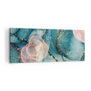 Schilderen op canvas - Zijdeblauw, tule roze - 100x40 cm