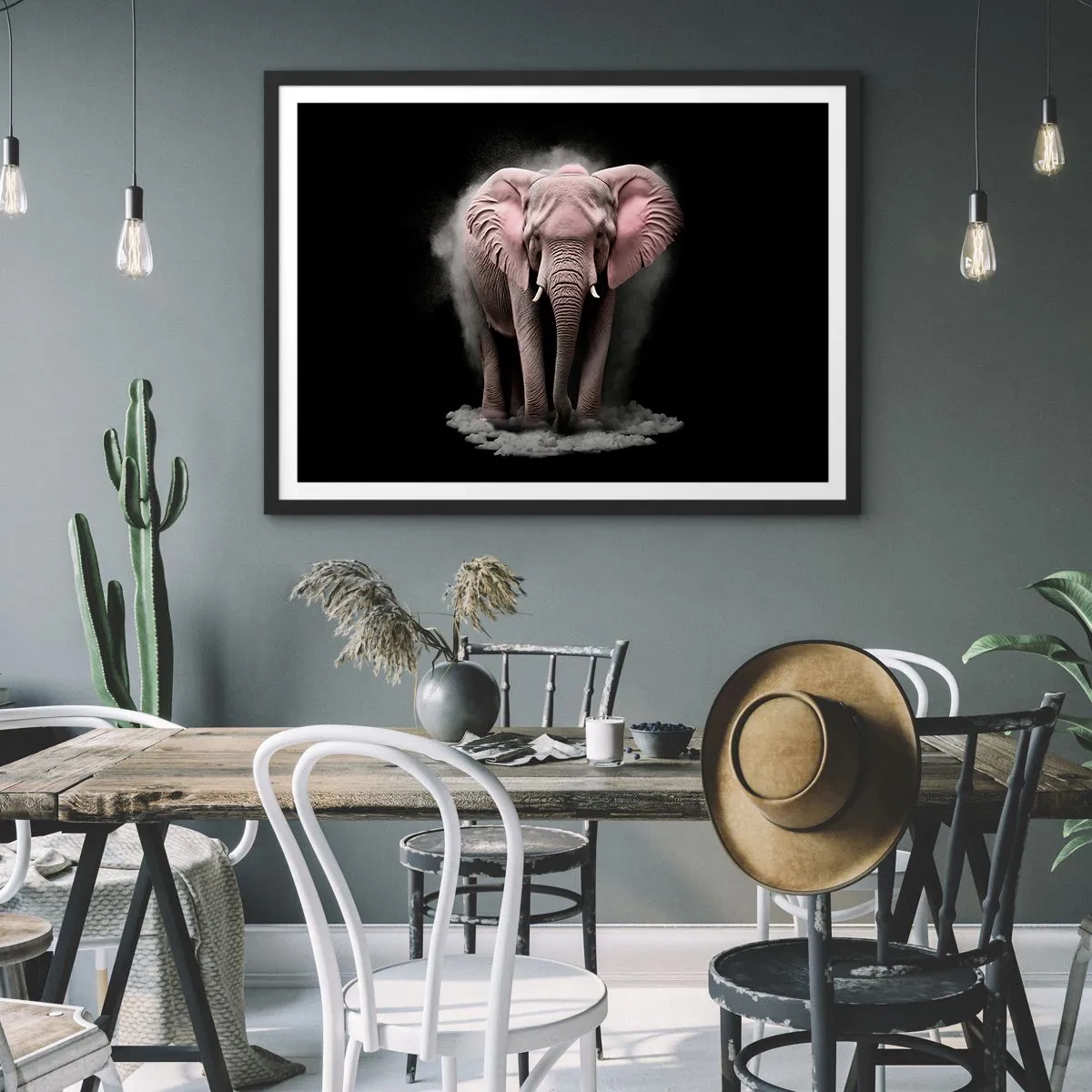 Poster in een zwarte lijst - Denk niet aan een roze olifant! - 100x70 cm