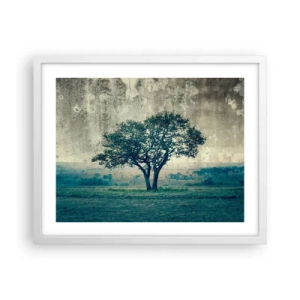 Poster in een witte lijst - Een appelboom op een blauw veld? - 50x40 cm