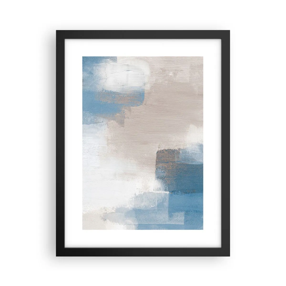 Poster in een zwarte lijst - Roze abstractie achter een blauw gordijn - 30x40 cm