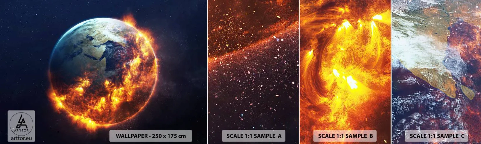 Fotobehang Staaltje Standard Eco - De vlam van de Apocalypse - Kosmos, Planeet aarde, Vlammen van vuur - 100x30 cm