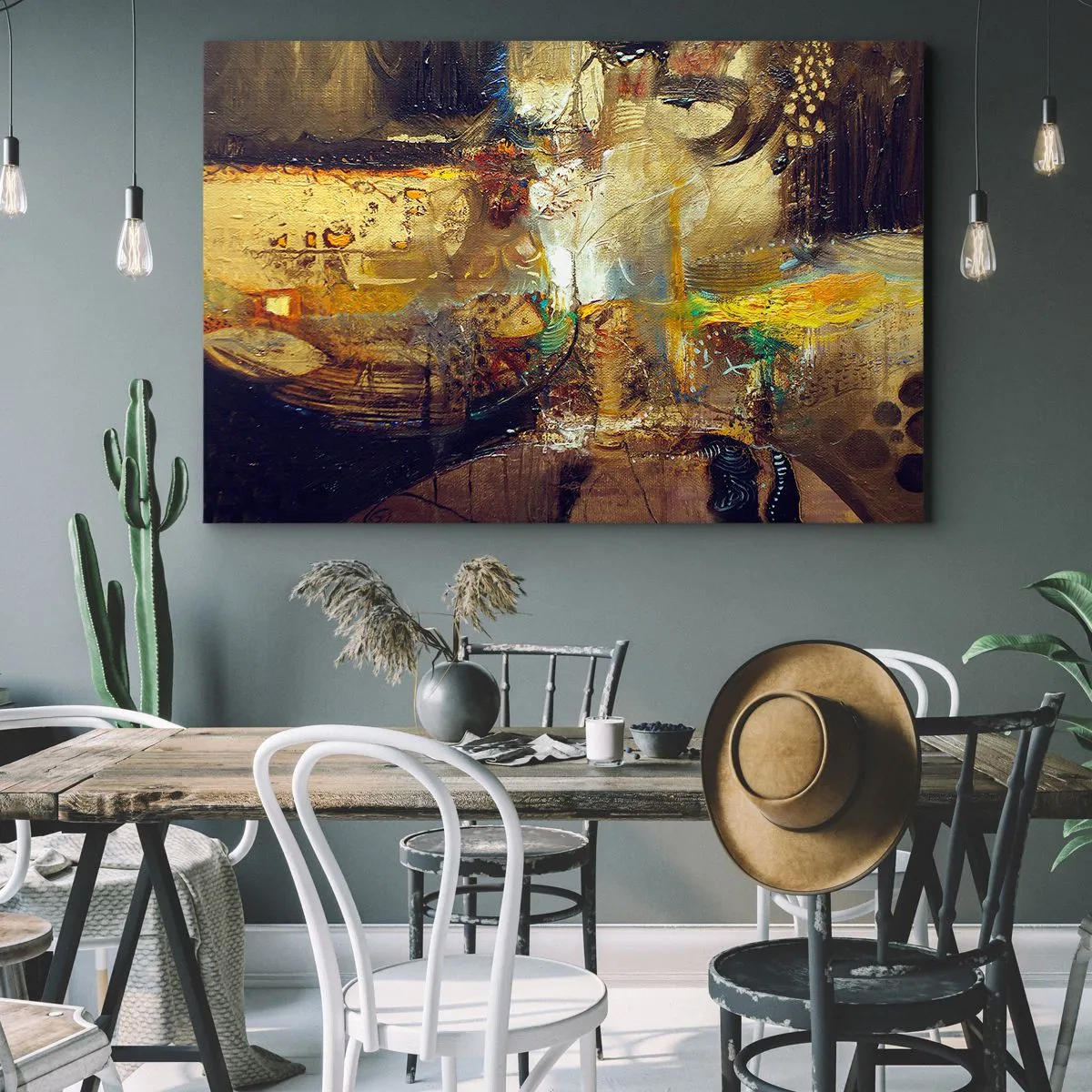 Schilderen op canvas - Abstract stilleven in warme kleuren - 70x50cm - Koud, warmer, heet - Moderne wanddecoratie voor woonkamer en slaapkamer ARTTOR