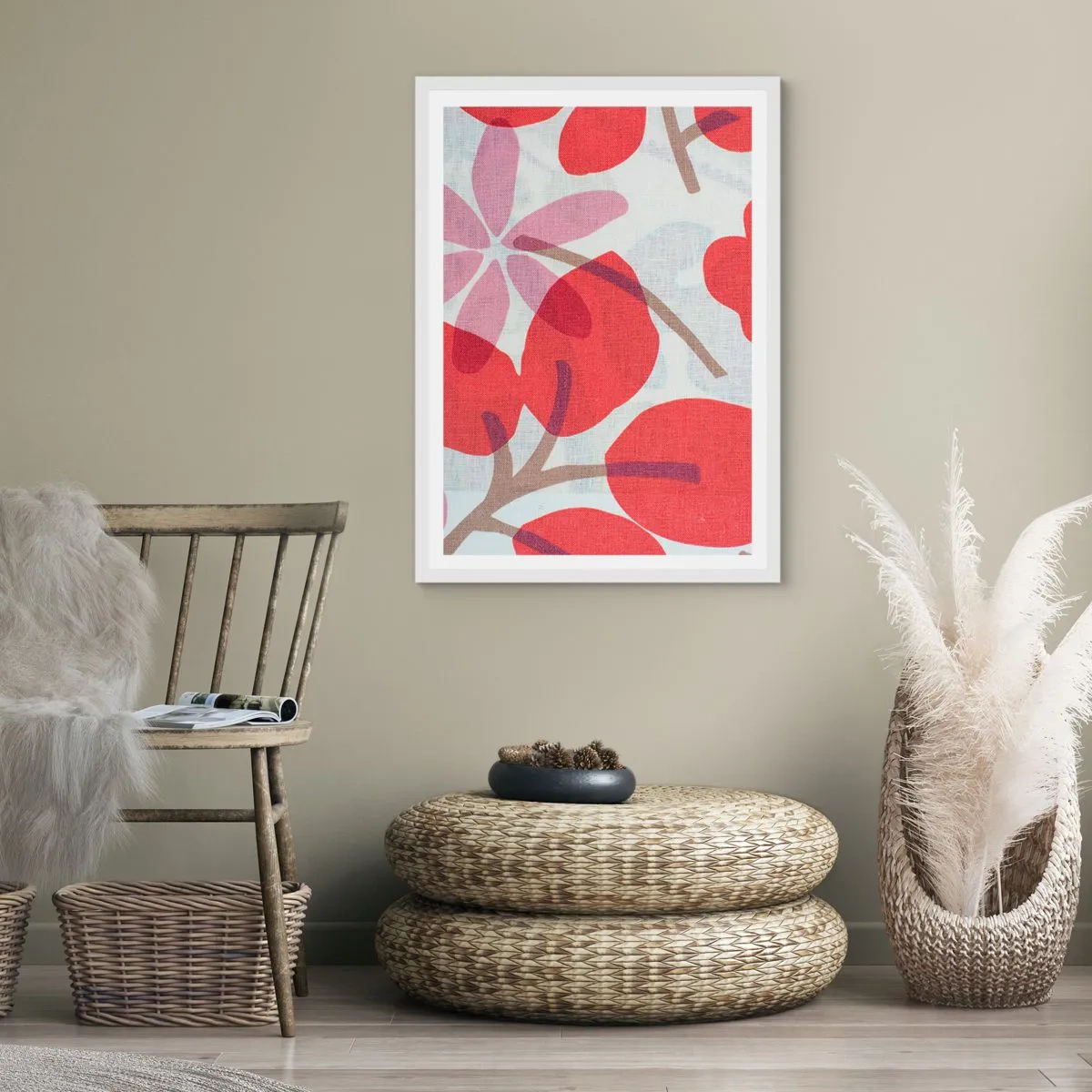 Poster in een witte lijst - Bloemstuk in roze - 70x100 cm