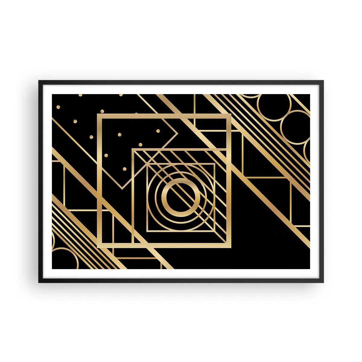 Poster in een zwarte lijst - Gouden geometrie - 100x70 cm