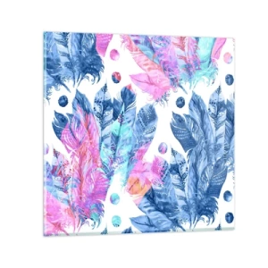 Schilderen op glas - Pluimen in roze en blauw - 40x40 cm