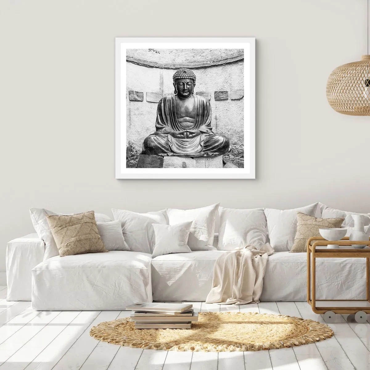 Poster in een witte lijst - Aan de bron van vrede - 60x60 cm