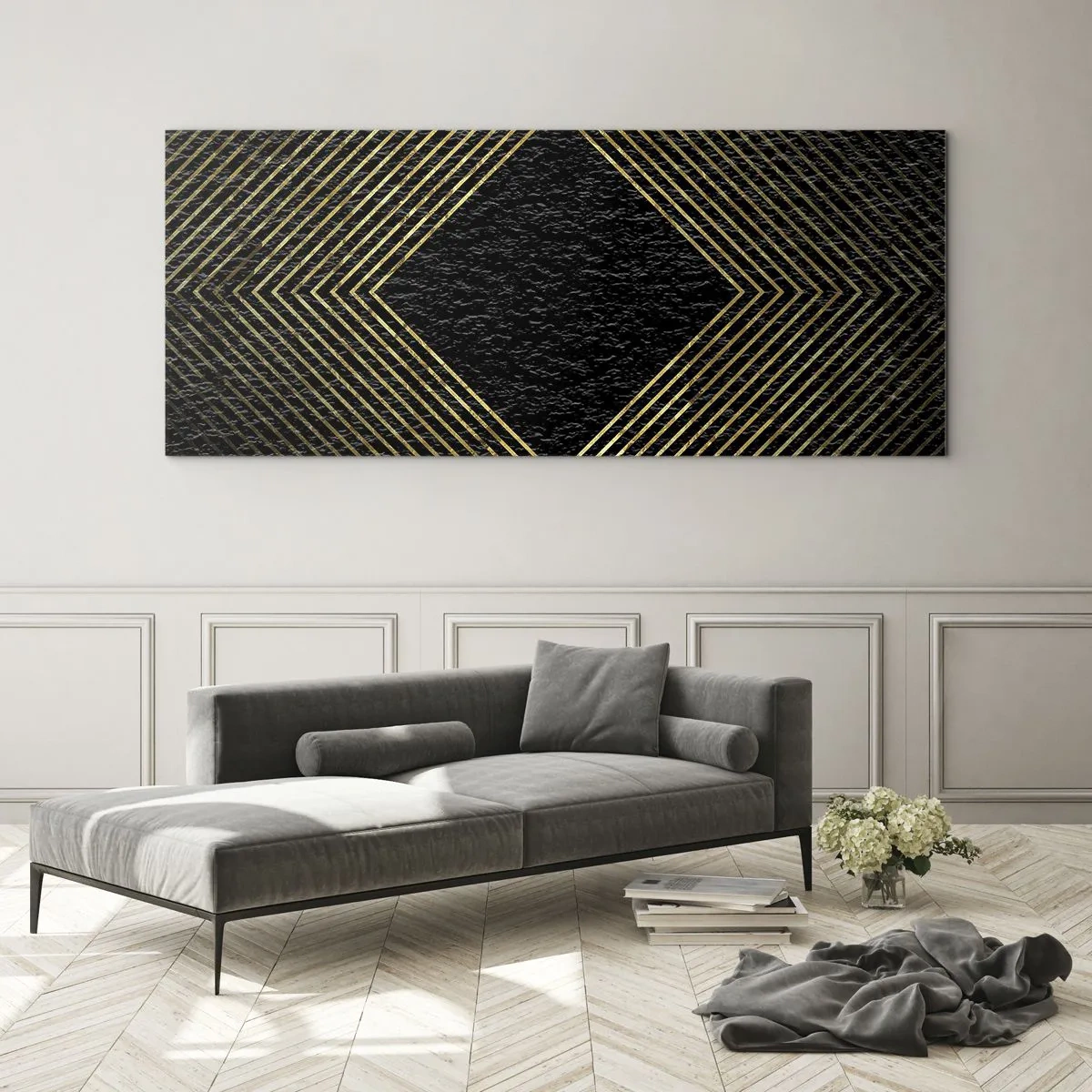 Schilderen op glas - Geometrie in glamoureuze stijl - 100x40 cm