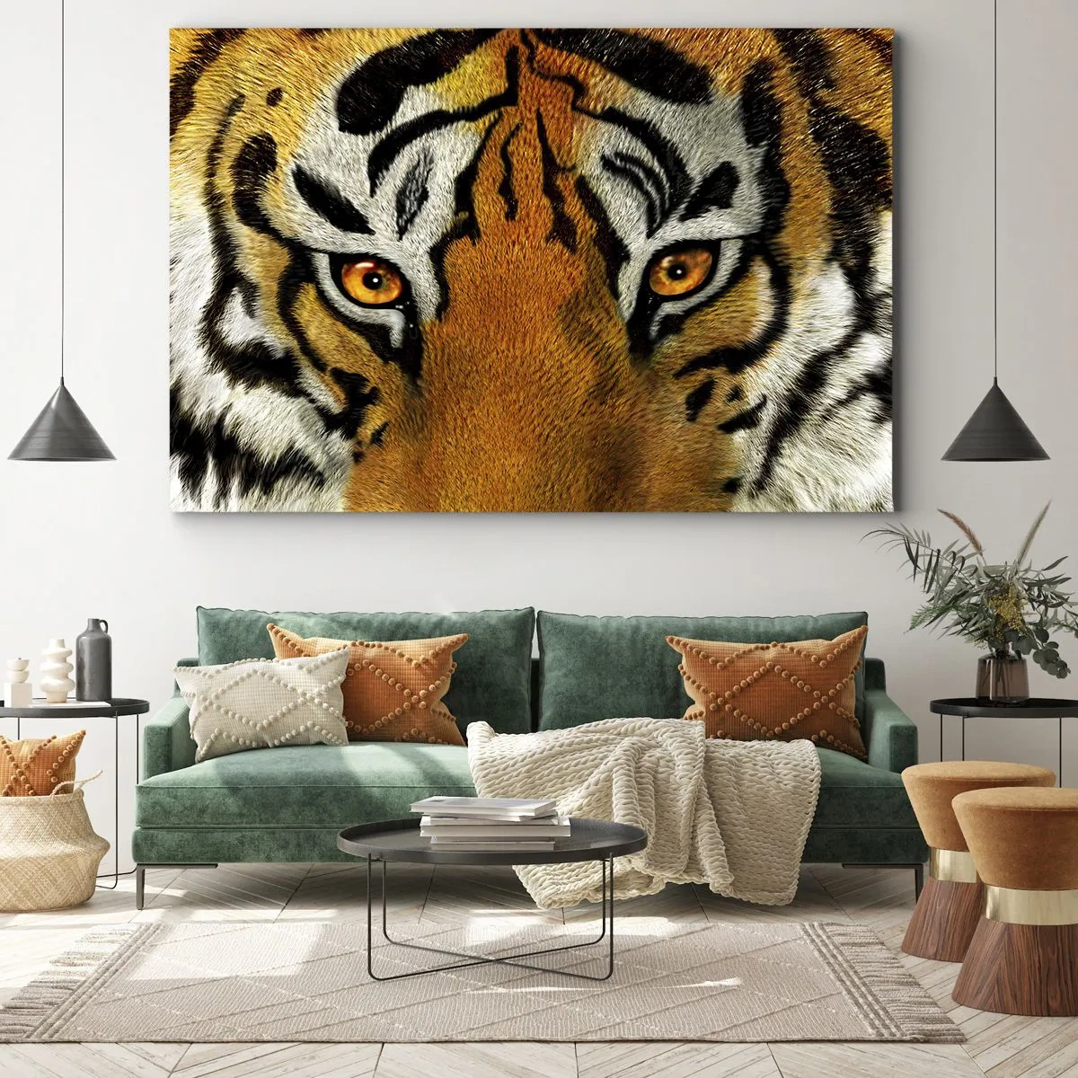 Schilderen op canvas - Close-up portret van een tijger met een intense blik - 70x50cm - Vreselijk en mooi - Moderne wanddecoratie voor woonkamer en slaapkamer ARTTOR