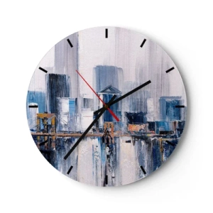 Wandklok - Klok - Impressionistisch panorama van de stad met wolkenkrabbers en een brug - 30x30cm - New Yorkse impressie - Moderne wanddecoratie voor woonkamer, keuken en slaapkamer ARTTOR