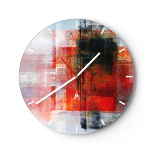 Wandklok - Klok - Abstracte geometrische vormen in tinten rood - 30x30cm - Een gloeiende compositie  - Moderne wanddecoratie voor woonkamer, keuken en slaapkamer ARTTOR
