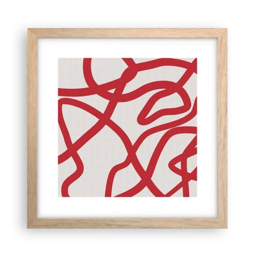 Een poster in een licht eiken lijst - Rood op wit - 30x30 cm