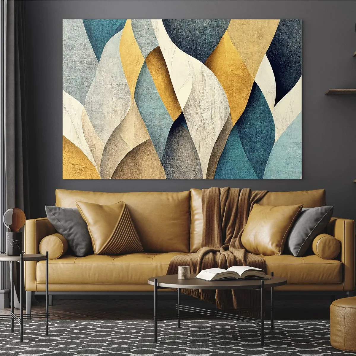 Schilderen op glas - Abstracte vormen in tinten geel en blauw - 70x50cm - Ritme en beweging - Moderne wanddecoratie voor woonkamer en slaapkamer ARTTOR