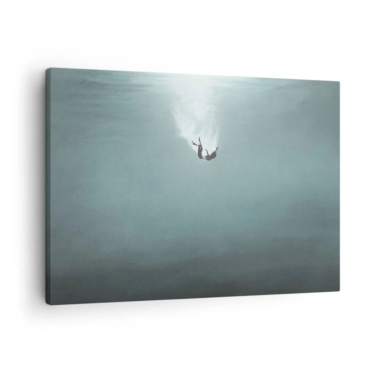 Schilderen op canvas - Een figuur ondergedompeld in diep, turquoise water - 70x50cm - In de armen van de oceaan - Moderne wanddecoratie voor woonkamer en slaapkamer ARTTOR