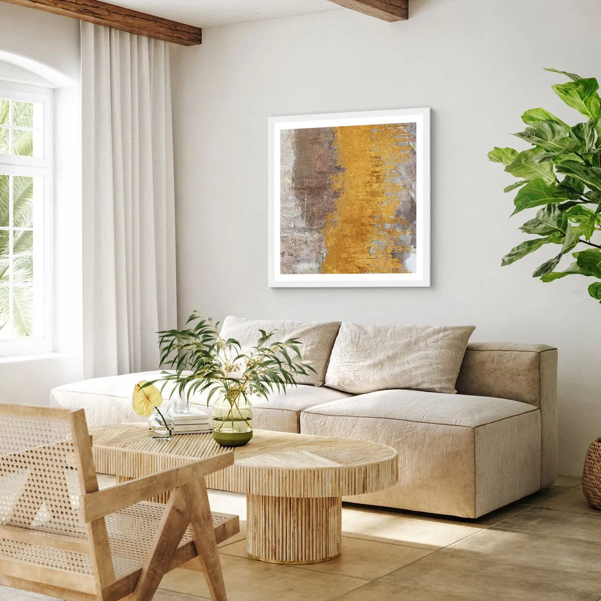 Poster in een witte lijst - Een gouden explosie - 50x50 cm