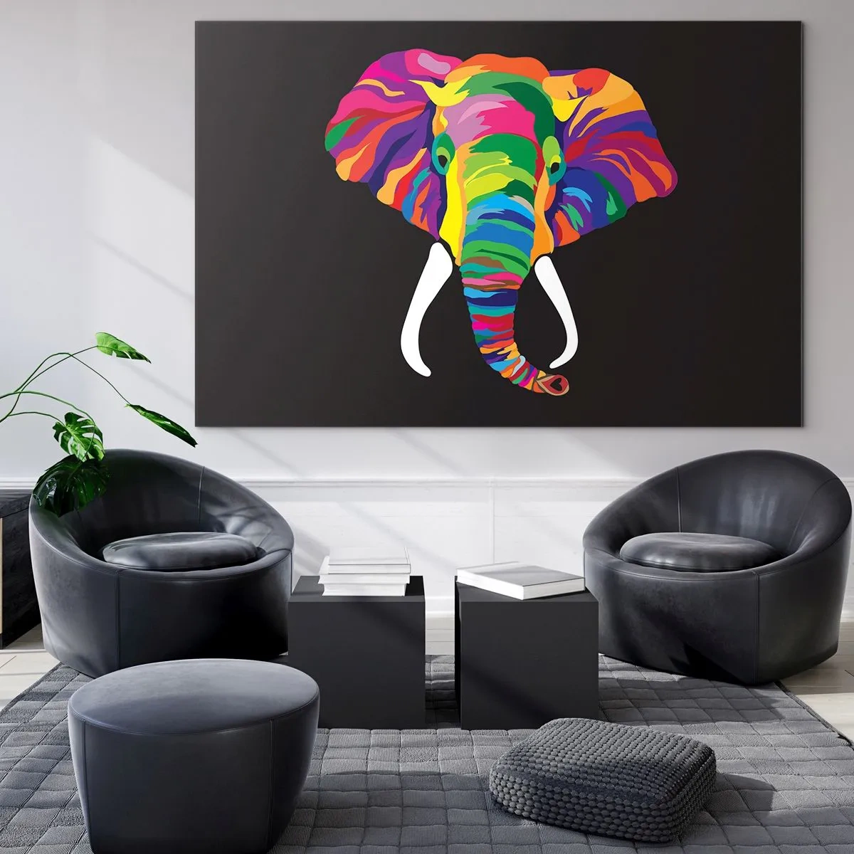 Schilderen op glas - De olifant die ervan hield om in de regenboog te baden - 120x80 cm