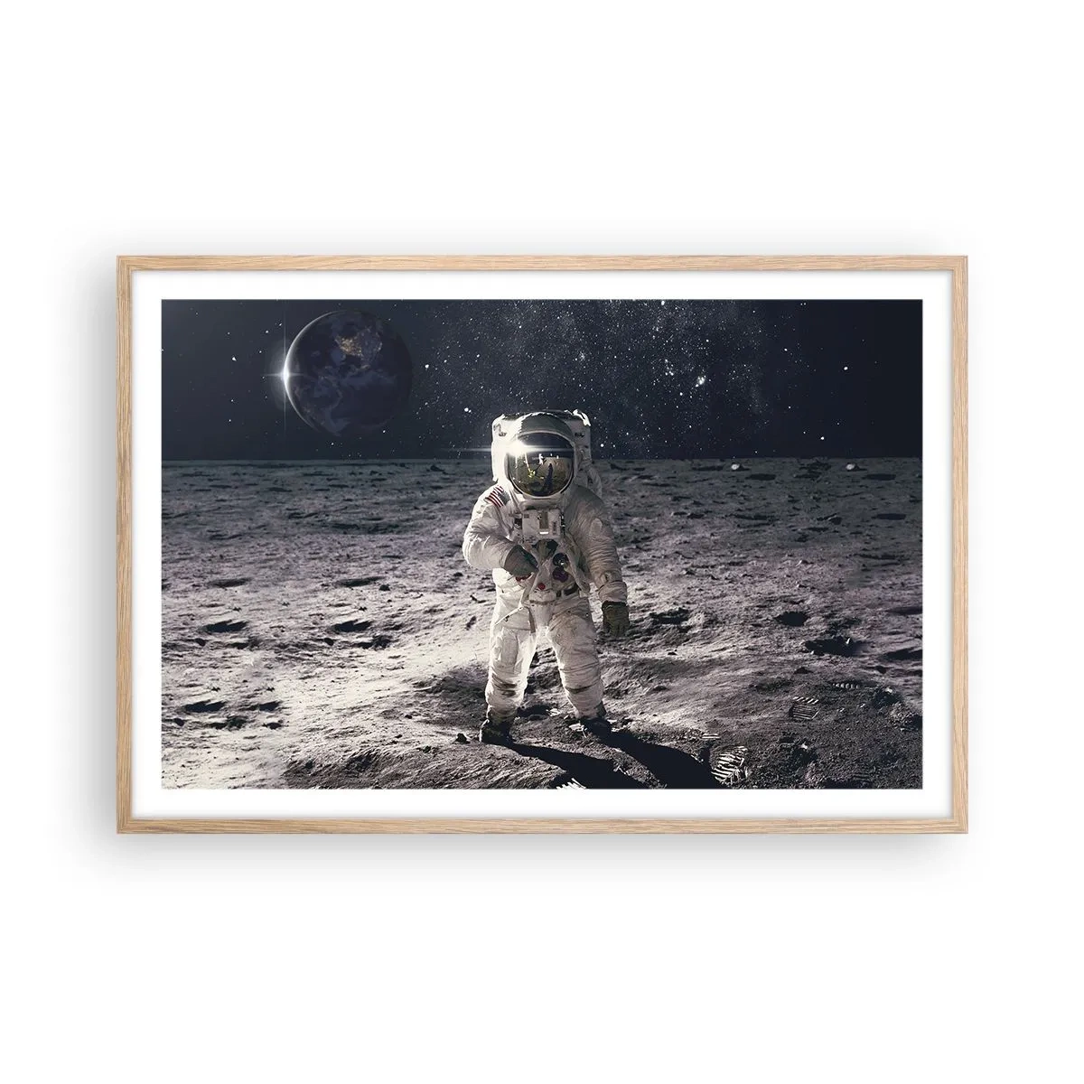 Een poster in een licht eiken lijst - Groetjes van de maan - 91x61 cm