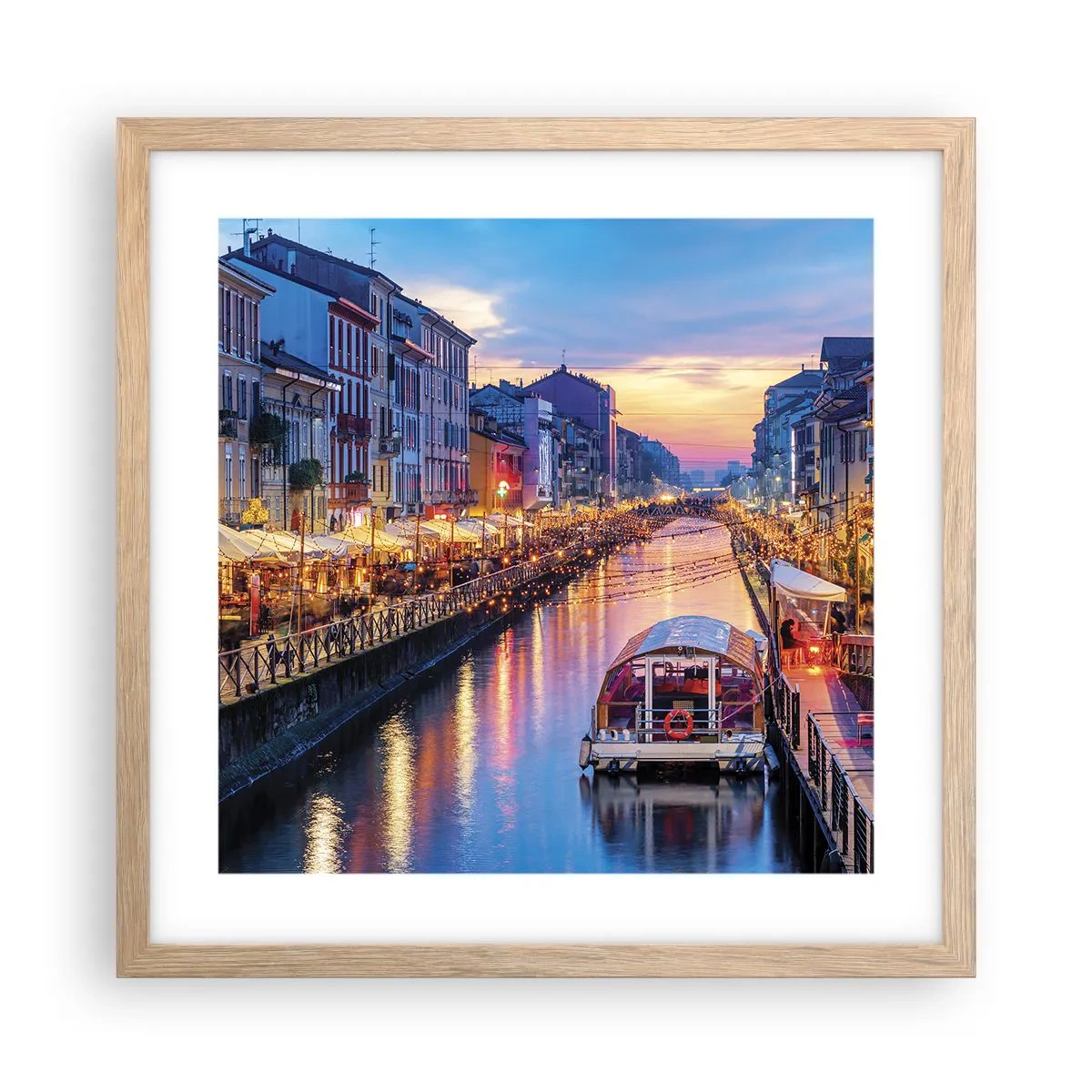 Een poster in een licht eiken lijst - Een avond vol licht en plezier - 40x40 cm