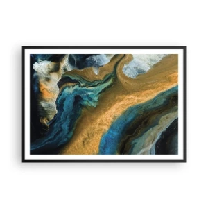 Poster in een zwarte lijst - Blauw - geel - wederzijdse invloeden - 100x70 cm