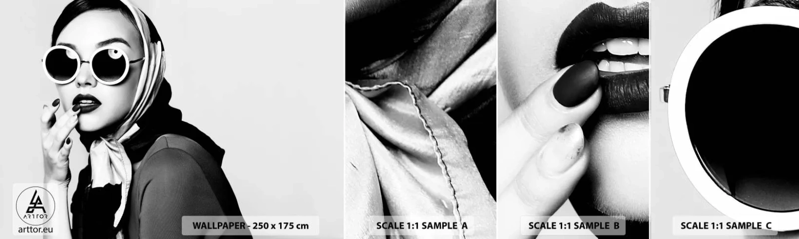 Fotobehang Monster Zelfklevend Deluxe Sticker - Groeten uit de jaren 60 - Vrouw, Het gezicht van de vrouw, Vintage - 100x30 cm