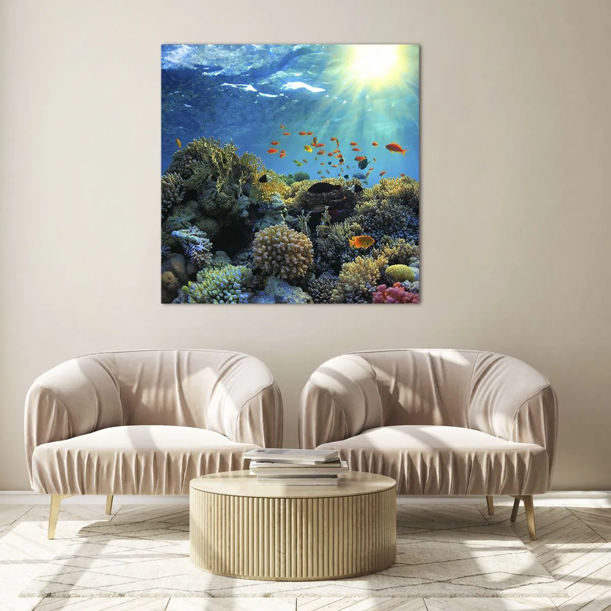 Schilderen op glas - Onderwater schatten - 70x70 cm