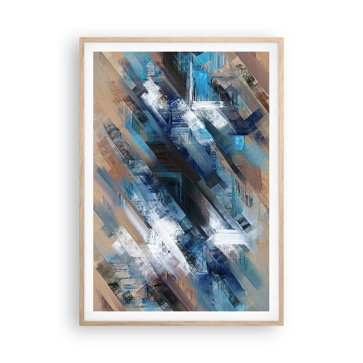 Een poster in een licht eiken lijst - Op een blauwe diagonaal - 70x100 cm