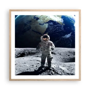 Een poster in een licht eiken lijst - Groetjes van de maan - 60x60 cm