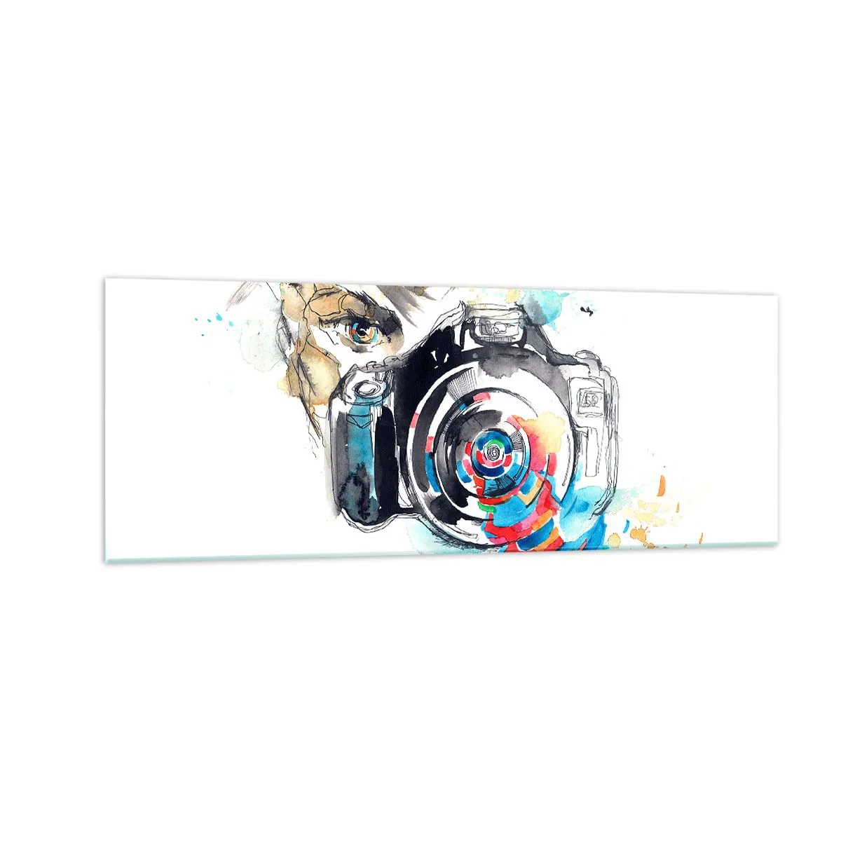 Schilderen op glas - In het oog van de lens - 140x50 cm