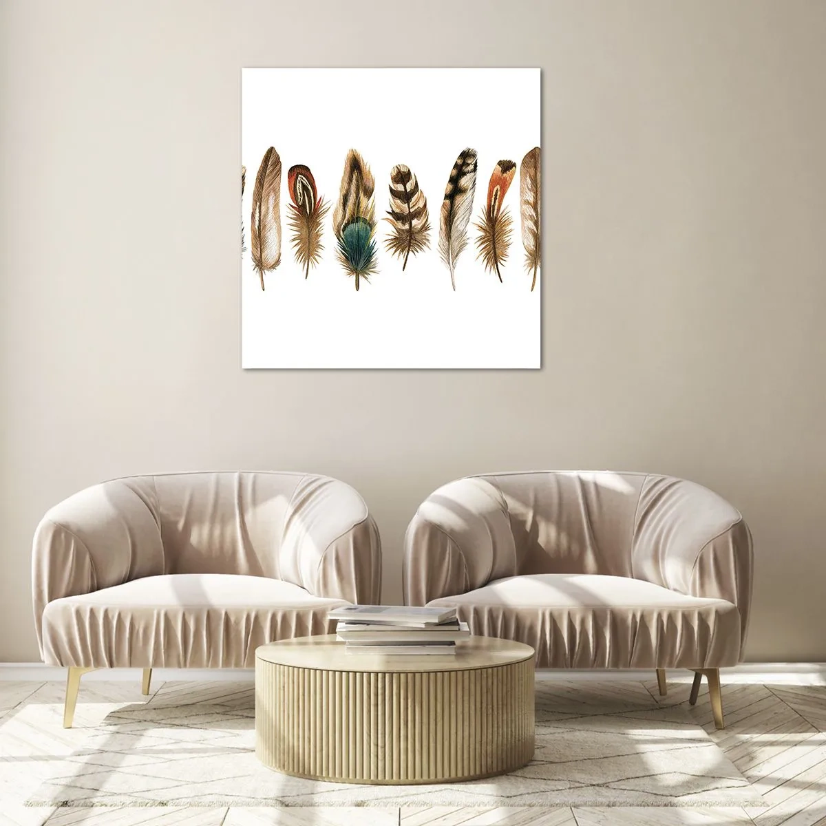 Schilderen op glas - Een gevederde variatie - 70x70 cm