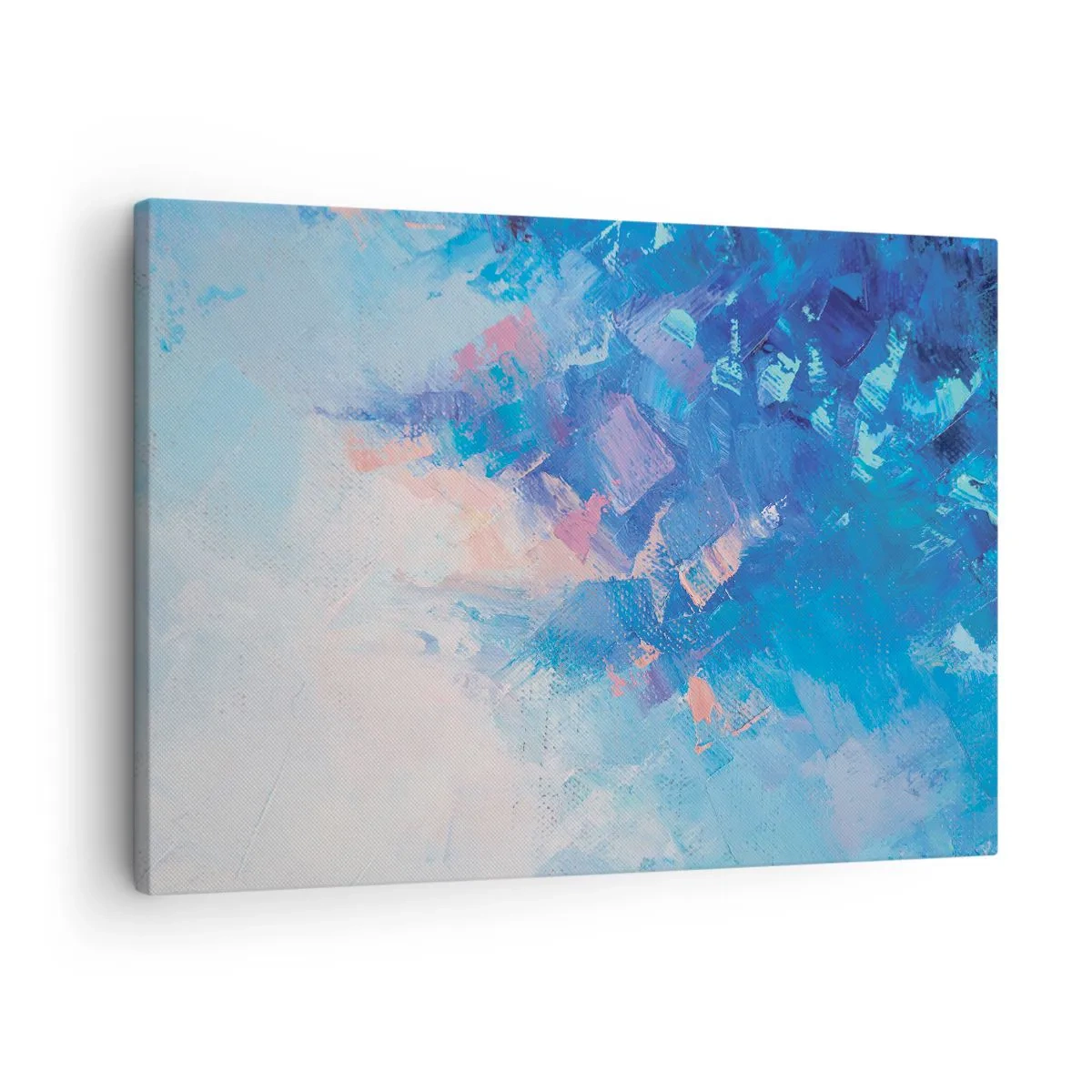 Schilderen op canvas - Abstracte compositie in tinten blauw en roze - 70x50cm - Winter abstractie - Moderne wanddecoratie voor woonkamer en slaapkamer ARTTOR
