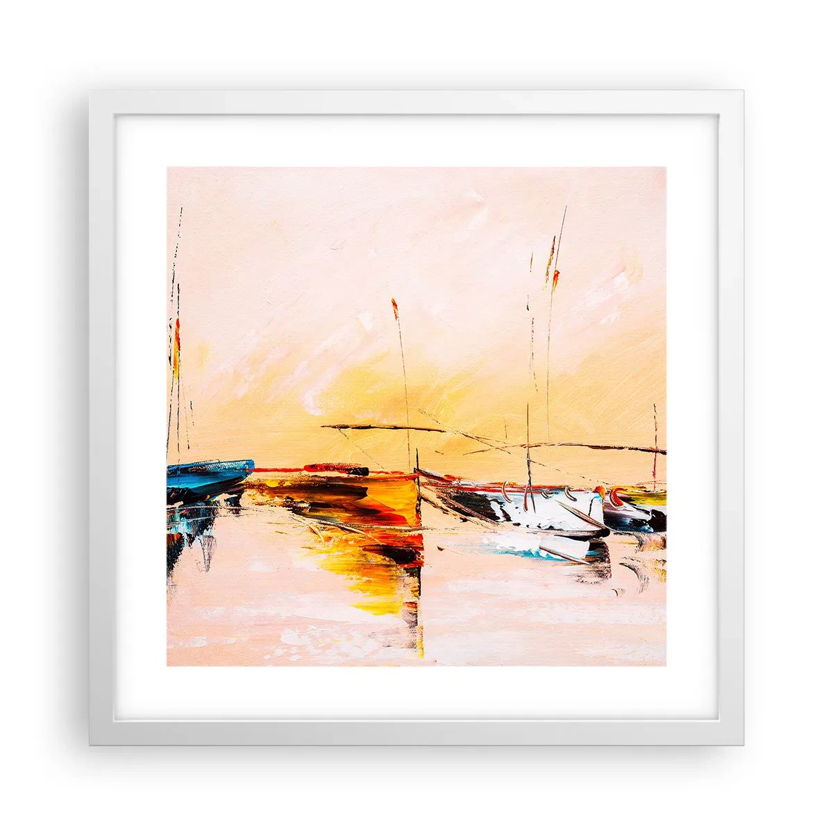 Poster in een witte lijst - Avond in de jachthaven - 40x40 cm