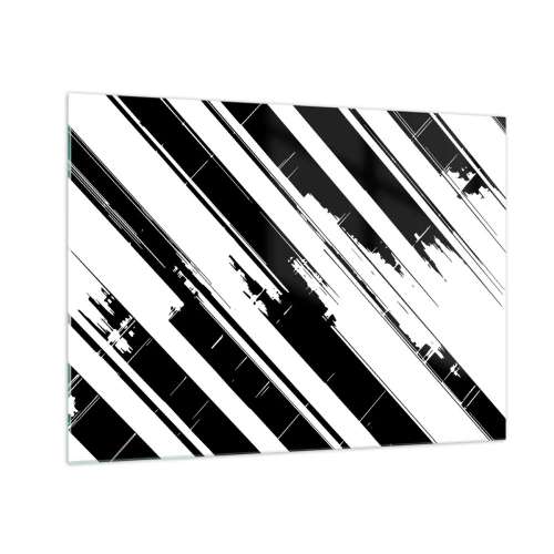 Schilderen op glas - Dynamische zwart-witte strepen met een verweerd effect - 70x50cm - Een intense en dynamische compositie - Moderne wanddecoratie voor woonkamer en slaapkamer ARTTOR
