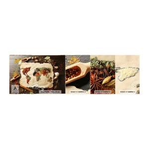 Fotobehang Staaltje Standard Eco - Alle smaken van de wereld - Gastronomie, Wereldkaart, Gedroogde specerijen - 100x30 cm