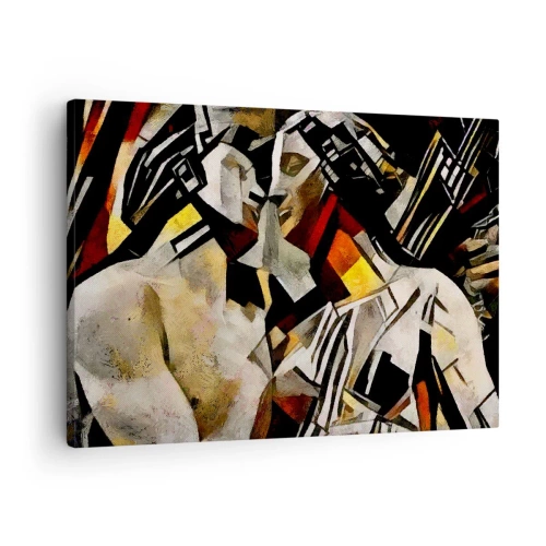 Schilderen op canvas - Abstracte compositie met silhouetten in een dynamische vorm - 70x50cm - Een statige kus - Moderne wanddecoratie voor woonkamer en slaapkamer ARTTOR