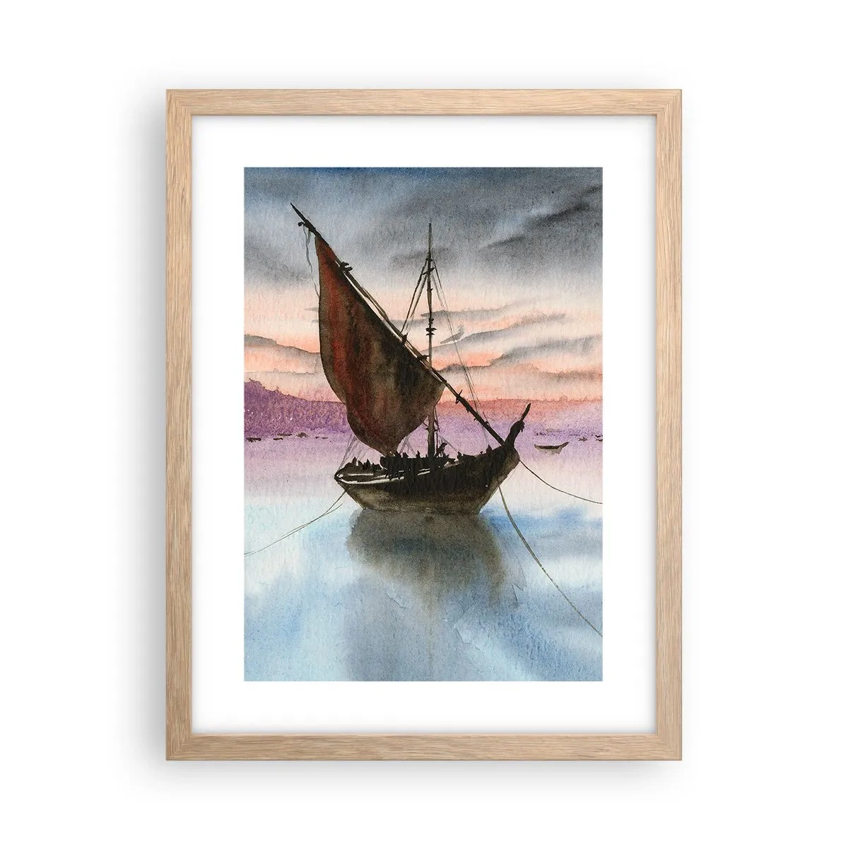 Een poster in een licht eiken lijst - Avond in de haven - 30x40 cm