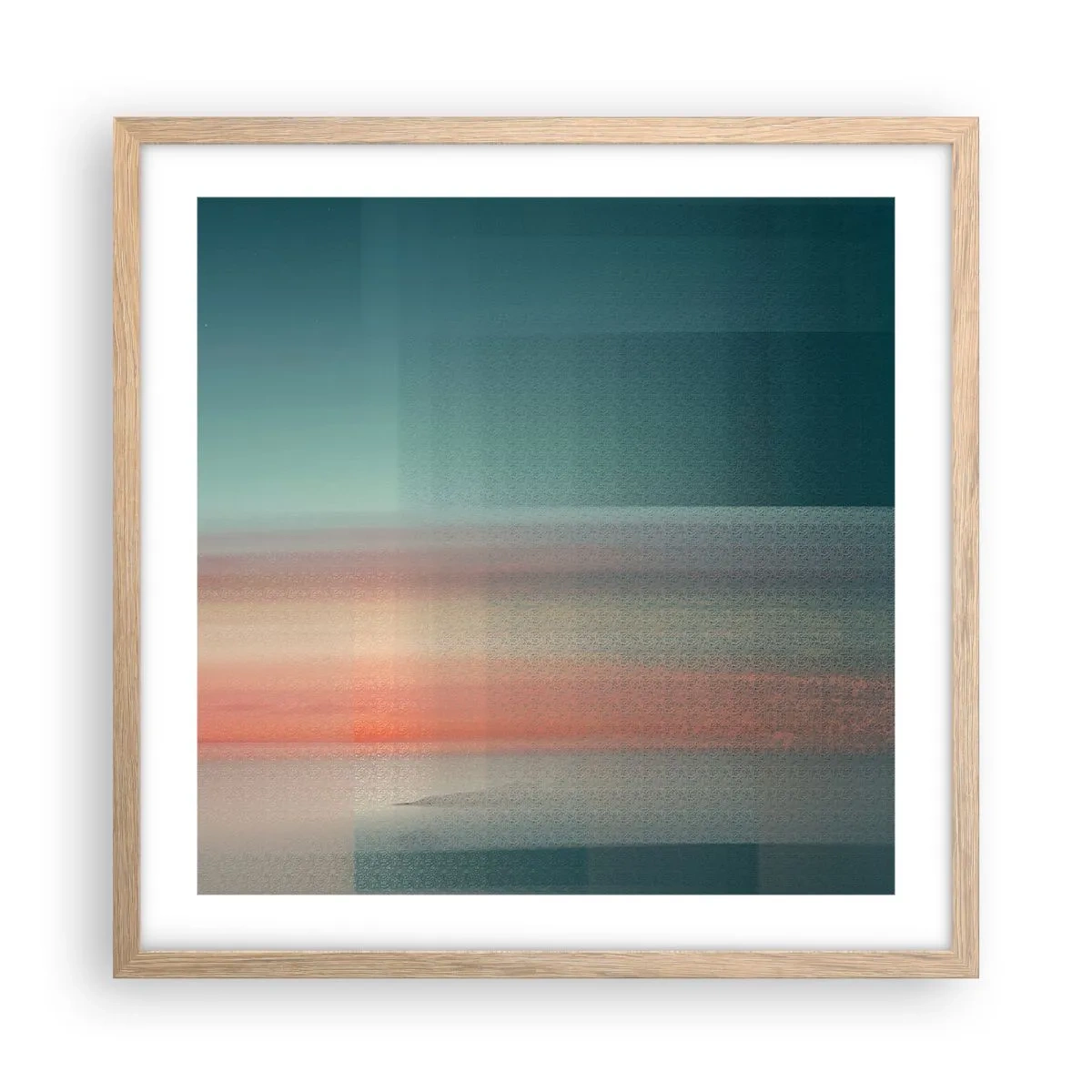 Een poster in een licht eiken lijst - Abstractie: golven van licht - 50x50 cm