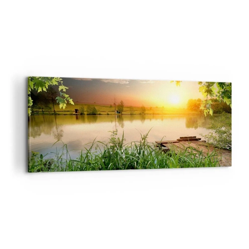 Schilderen op canvas - Landschap in een groen kader - 100x40 cm