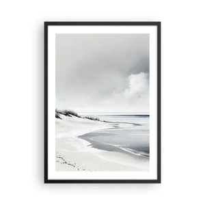 Poster in een zwarte lijst - Een minimalistisch strand in grijstinten - 50x70cm - Voor altijd samen - Moderne wanddecoratie voor woonkamer en slaapkamer ARTTOR