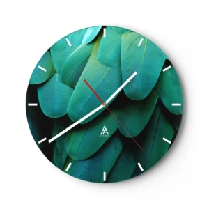 Wandklok - Klok - Close-up van de groene veren van een exotische vogel - 30x30cm - Papegaaiachtige precisie - Moderne wanddecoratie voor woonkamer, keuken en slaapkamer ARTTOR