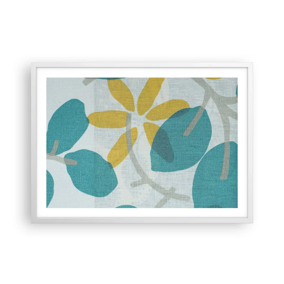 Poster in een witte lijst - Tussen de azuurblauwe bladeren - 70x50 cm