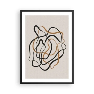 Poster in een zwarte lijst - Abstracte verwarde lijnen in zwart en goud op beige - 50x70cm - Alles ging mis - Moderne wanddecoratie voor woonkamer en slaapkamer ARTTOR