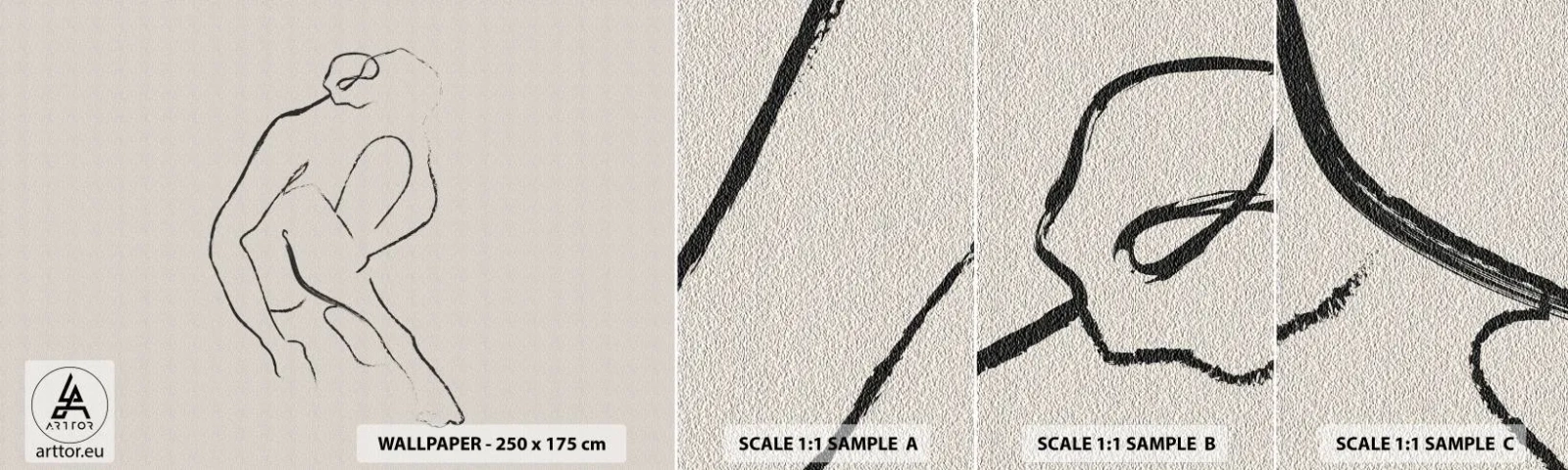 Fotobehang Monster Zelfklevend Deluxe Sticker - Intieme schets - Minimalisme, Handeling, Vrouw - 100x30 cm