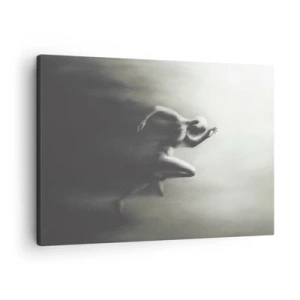 Schilderen op canvas - Een zwart-wit silhouet van een rennende figuur in een dynamische en surrealistische stijl. - 70x50cm - Niet te stopen - Moderne wanddecoratie voor woonkamer en slaapkamer ARTTOR