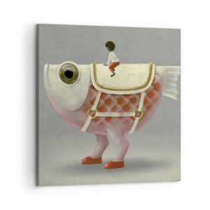 Schilderen op canvas - Ruiter op een surrealistische vis - 60x60 cm